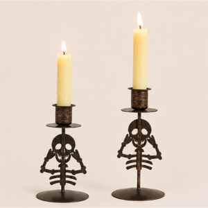 Set 2 Eco-Friendly Handmade Modern Skeleton Metal Skull <b>Candlestick</b> Holders Halloween Christmas Home Decoration Spooky Candle - Product Image 1