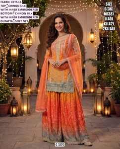 Ensemble Palazzo Traditionnel Indien Phool Bandhani pour Femme, Longueur Ras du Sol, avec Dupatta Brodé en Chinon à Séchage Rapide, Toutes Saisons, Coupe Classique - Product Image 2