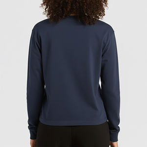 T-shirts pour femmes de haute qualité, couleur unie, épaules tombantes, design personnalisé, haut uni à manches longues - Product Image 2