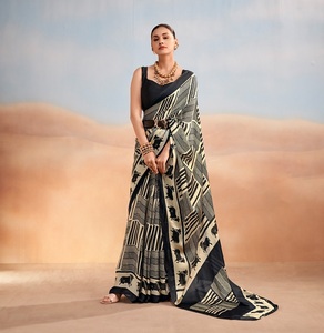 Sari Tradicional Indio de Seda Satinada con Estampado Digital para Uso Diario y Eventos Festivos, Atuendo Elegante para Mujer - Product Image 1