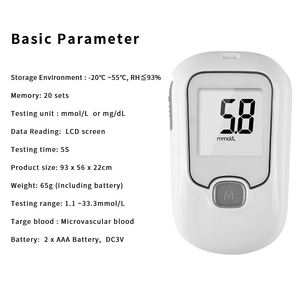 Moniteur de glycémie, résultat rapide en 5 secondes, écran LCD, 20 mémoires, mmol/L, mg/dL, kit de <span class=keywords><strong>test</strong></span> du <span class=keywords><strong>diabète</strong></span> à domicile, blanc - Product Image 4
