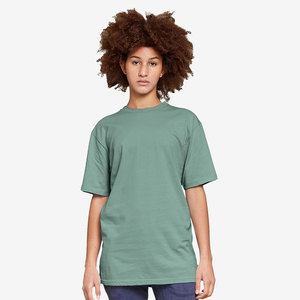 Camiseta verde de cuello redondo para mujer, 100% algodón jersey, corte holgado, informal, manga corta, color sólido, transpirable. - Product Image 1