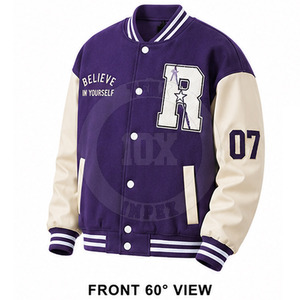 Veste d'hiver premium à manches contrastées, patch brodé, mélange de laine, style décontracté, veste de baseball pour homme - Product Image 4