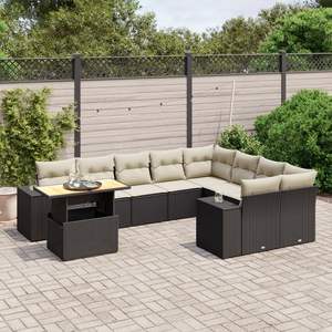 Conjunto de Sofá de Jardín con Reposabrazos Ajustables Grandes en Ratán Sintético Negro, Muebles de Exterior Cómodos - Product Image 1