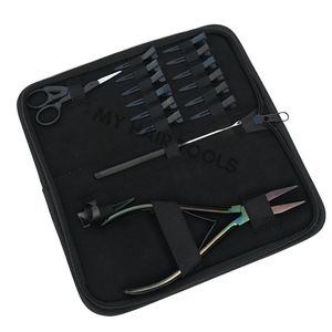 Kit professionnel de pinces pour extensions capillaires noir et or rose, pince à presser les bandes, outil de retrait de micro-perles, pince à sertir plate, mini-ciseaux, aiguilles - Product Image 1