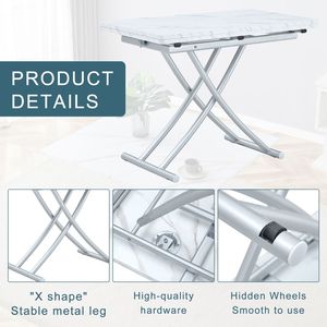 Table relevable multifonctionnelle minimaliste moderne avec plateau en MDF de 0,8 pouce et pieds en métal argenté pour la coiffure ou l'utilisation comme table basse - Product Image 6