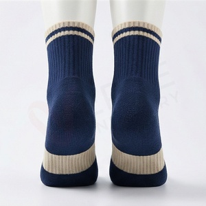 Chaussettes courtes pour hommes, bleu marine, beige, rayées, en coton tricoté, fibre de bambou, respirantes, pour usage quotidien, style régulier, été - Product Image 2