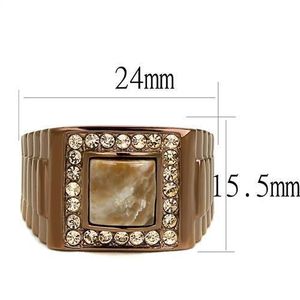 TK3190 - Anello in acciaio inossidabile con pietra semipreziosa a forma di fiore, marrone IP, per piatti e stoviglie leggere - Product Image 2