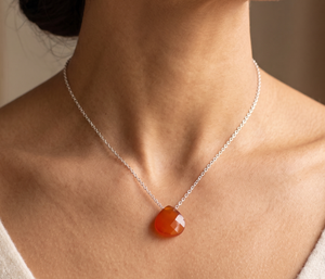 Gorgeous Vintage Orange Chalcedony Sterling <b>Silver</b> Charm <b>Necklace</b> Chain Set for Women Engagement Wedding Gift Jewelry IGI - Product Image 5