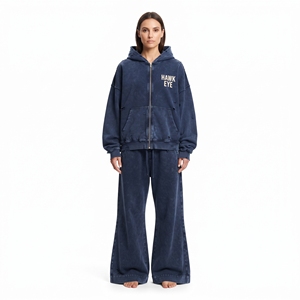Ensemble de survêtement streetwear respirant pour femme, coupe décontractée, délavé à l'acide, avec sweat à capuche zippé intégral et pantalon jogger évasé à jambe large – Vente chaude - Product Image 5