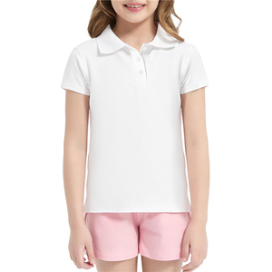 95% Cotton 5% Spandex Kids <b>White</b> <b>Polo</b> Shirt Short Sleeve Embroidered Logo Youth School Uniform Shirts For Girls - Product Image 1