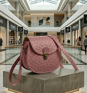 กระเป๋าสะพายข้างหนังนกกระจอกเทศทำด้วยมือลายนูนดีไซน์วินเทจซับในหนังแฟชั่นแบบถือด้วยมือและไหล่ - Product Image 3