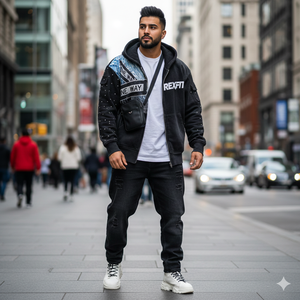 Sudaderas con capucha de alta calidad, personalizadas con pedrería, logotipos serigrafiados, estilo streetwear, corte holgado, efecto desgastado por el sol, con cremallera. - Product Image 2