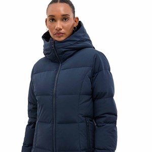 Manteau long matelassé à capuche pour femme, bleu marine, fermeture éclair, veste d'hiver épaisse - Product Image 6