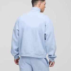 Sweat-shirt en molleton bleu clair pour homme, col montant, coupe classique, couleur unie, style Normcore, tricoté, idéal pour l'automne - Product Image 2