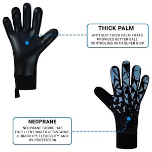 2026 New Unisex Football Goalkeeper <b>Gloves</b> Full Finger Non Slip Breathable PU Sublimation Print <b>Black</b> Blue Geometric Design - Product Image 2