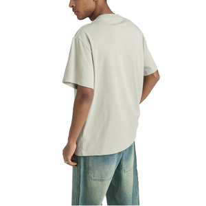 Camiseta de algodón de color liso extragrande para hombre, de manga corta, cuello redondo, estilo casual urbano, de punto jersey, teñido liso, ajuste holgado, camisetas para hombre de tela gruesa. - Product Image 3
