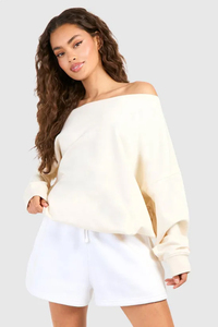 Women Fashion <b>Off</b> <b>Shoulder</b> Sweat Shirt Oversized Soft Fleece Pullover Long Sleeve Casual Warm Top Plain Custom Clothing - Product Image 6