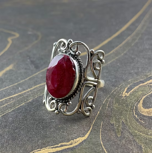 925 Silver <b>Chunky</b> 6.1 Grams Ruby <b>Ring</b> Luxury Style Bold Elegant Open Work Design Jewelry For Women Wedding Anniversary Wear - Product Image 2