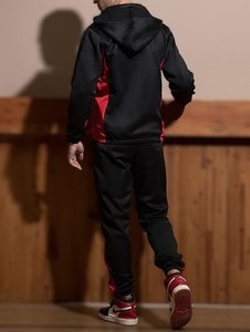 Women's Black Red Color Blocking Printed Tracksuit Set Full <b>Zip</b> <b>Hooded</b> Sporty Joggers Side Pockets Windproof Quick Dry 100% - Product Image 5