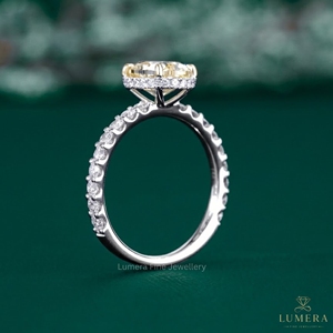 Bague de fiançailles personnalisée en or blanc 9K 10K 14K 18K avec diamant jaune fantaisie taille ovale, bijoux fins pour femmes - Product Image 4