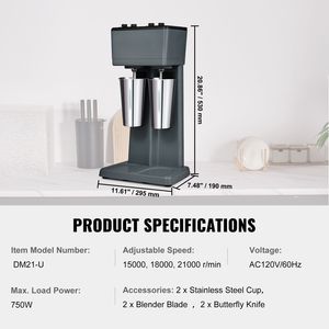 Frullatore Elettrico Professionale a Doppia Testa 375W X 2, 3 Velocità, per Milkshake e Bevande - Product Image 4