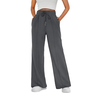 2025 Women's <b>Pants</b> & Trousers Rope Solid Color Elastic Waist Fashion Wide Leg Casual Sweatpants Oversized Trousers - Product Image 3