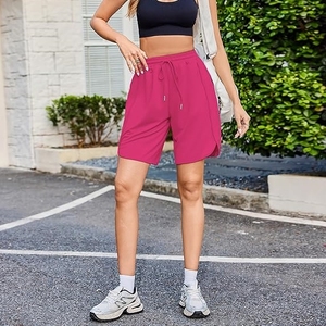 Shorts de Punto de Algodón y Elastano de Color Rosa Sólido para Mujer Talla Grande, con Bolsillos, Cintura Elástica, Ropa Casual de Verano - Product Image 6