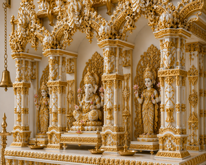Mandir Swaminarayan Blanco Dorado de Tamaño Súper Grande para el Hogar, Mandapam Tradicional del Sur de la India para Pooja, Mandir Ganesha de Estilo Dravidiano - Product Image 5