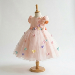 Vestido de niña elegante y lujoso sin mangas con estampado de mariposas 3D en tul rosa rubor, estilo boutique, para fiesta de cumpleaños - Product Image 3