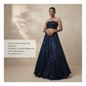 Designer Hand-Beaded <b>Lehenga</b> Choli for Girls | Shimmer <b>Skirt</b> with Sparkling Sequin Work for Cocktail & Sangeet - Product Image 5