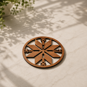 Nordic Compass Rose Laser Cut Solid Wood Coaster Handcrafted Heat Resistant Drink Mat Rustic <b>Table</b> <b>Protector</b> Coffee Tea - Product Image 1