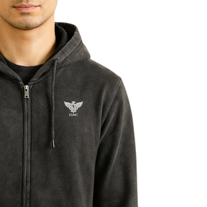 Mens Full <b>Zip</b> <b>Hoodie</b> With Drawstring Hood Kangaroo Pocket Long Sleeve Casual <b>Black</b> Solid Color Hooded Sweatshirt for Men - Product Image 3