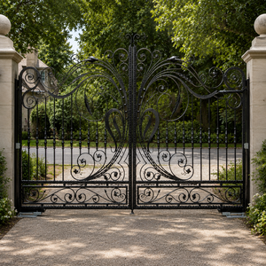 Puerta Principal de Hierro Forjado Negra de Lujo, Puerta de Entrada Doble Ornamental para Jardín, Villa u Hogar, Venta al Por Mayor - Product Image 5