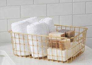 Premium <b>Gold</b> Wire Metal <b>Storage</b> <b>Basket</b> Rectangle Modern Design Stackable For Multi-Purpose Neatening And Organization - Product Image 6