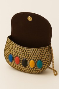 Bolso de Mano de Cuero de Moda con Correa de Cadena Dorada, Colores Mezclados, Patrón Ovalado, Forma Personalizada - Product Image 2