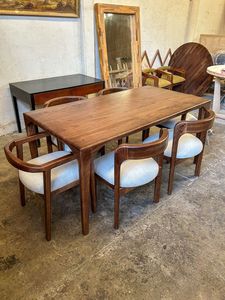 Juego de Mesa de Comedor de Madera de Teca Sólida, Sillas Tapizadas Modernas, Fabricante de Muebles de Indonesia - Product Image 2