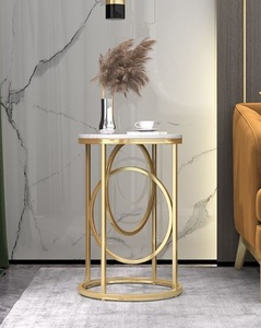 Mesas Auxiliares de Metal de Diseño Moderno con Tapa de Mármol, Mesa Auxiliar de Metal Dorado para Sala de Estar, Salón, Oficina, Mesa de Centro - Product Image 1