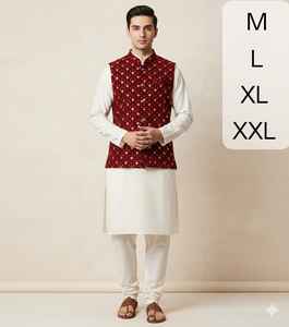 Conjunto de Kurta y Pijama de Seda para Hombre con Lentejuelas de Terciopelo y Chaqueta Nehru Bordada con Zari - Product Image 5