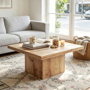 Tavolino da Caffè Quadrato in MDF con Venature del Legno Marrone Chiaro e Superficie Resistente ai Graffi per Soggiorno - Product Image 4