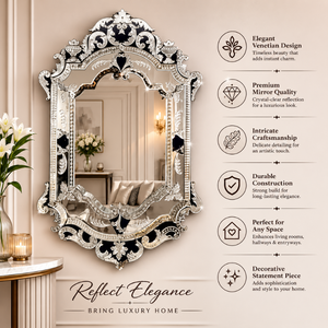 Miroir baroque vénitien de style antique élégant |   Miroir mural décoratif en verre de luxe pour salon, chambre et intérieurs d'hôtel - Product Image 6