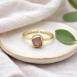 Natural Raw Rose Quartz <b>Adjustable</b> <b>Ring</b> Gold Plated Rough Crystal Healing Gemstone Jewelry for Women - Product Image 6