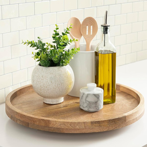 Organisateur Lazy Susan 18x18: Plateau de service rond tournant en bois naturel pour décor de cuisine et utilisation de table à manger - Product Image 5