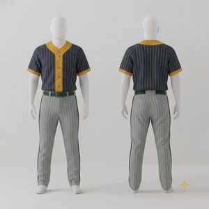 Uniforme de Béisbol Personalizado para Hombre, Jersey Azul Marino con Rayas Amarillas, Pantalones Grises con Rayas Amarillas, Cinturón Verde, Conjunto de Ropa Deportiva para Equipo - Product Image 1
