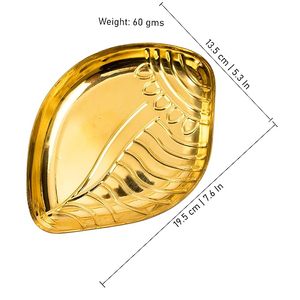 Bandeja Decorativa con Hojas Doradas, Elegante Plato para Pooja con Diseño de Hojas Metálicas, Bandeja de Lujo con Acabado Dorado - Product Image 4
