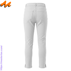 Pantalon décontracté pour femme, coupe régulière, cinq poches, ourlet fendu, tissu respirant, été-printemps, coton élasthanne 6,64 oz - Product Image 3
