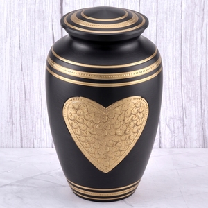 Urne funéraire pour adultes en laiton avec motif cœur bleu et argenté, finition brillante, pour cendres humaines, urne commémorative funéraire - Product Image 4