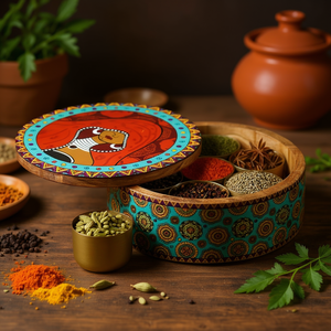 กล่องใส่โรตีไม้ทำมือพร้อมภาชนะใส่เครื่องเทศแบบดั้งเดิม สำหรับจัดเก็บอาหารในครัว ภาชนะเสิร์ฟชาปาตี ผลิตภัณฑ์สำหรับเก็บขนมปัง - Product Image 3