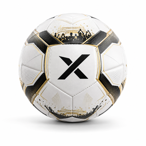 Ballon de football souvenir personnalisé X |   Blanc Bleu Or |   Logo X |   Fabricant OEM ODM |   Design haut de gamme |   Qualité supérieure - Product Image 1