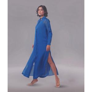 Vestido Premium de Georgette Azul con Diseño de Panel Frontal y Forro Suave, Ideal para Uso Diario, Viajes y Ocasiones Casuales - Product Image 1